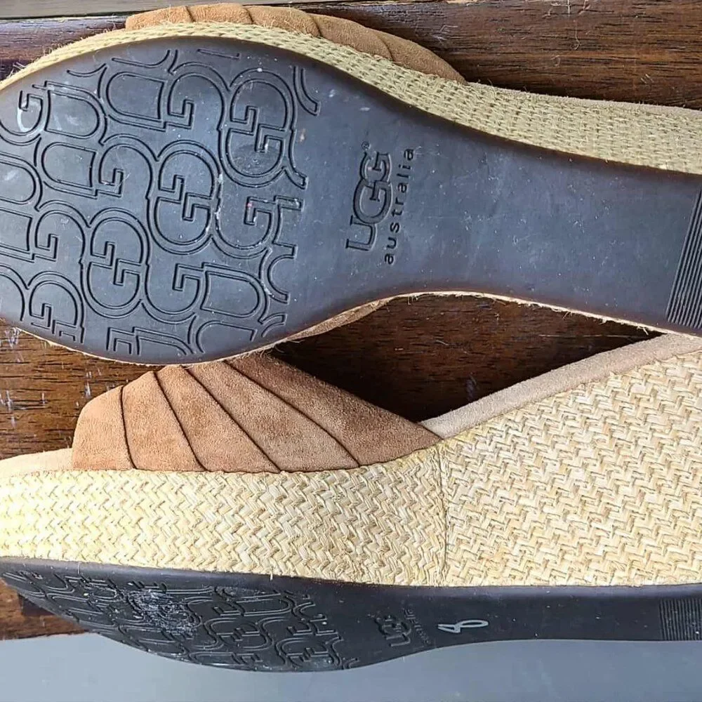 UGG Alvina Slip on Beige Suede Jute Wedge Mule Slides size 10